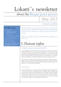 Lokarri´s newsletter about the Basque peace process May 2013 Situation analysis