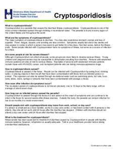 Oklahoma State Department of Health Acute Disease Service Public Health Fact Sheet Cryptosporidiosis