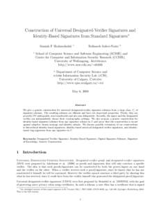 Construction of Universal Designated-Verifier Signatures and Identity-Based Signatures from Standard Signatures∗ Siamak F Shahandashti   