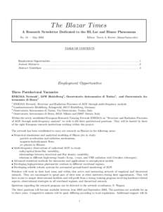 T he Blazar T imes A Research Newsletter Dedicated to the BL Lac and Blazar Phenomena No. 54 — May 2003 Editor: Travis A. Rector ([removed])