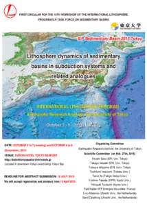 FIRST CIRCULAR FOR THE 10TH WORKSHOP OF THE INTERNATIONAL LITHOSPHERE PROGRAM ILP-TASK FORCE ON SEDIMENTARY BASINS ILP Sedimentary Basin 2015 Tokyo  Lithosphere dynamics of sedimentary