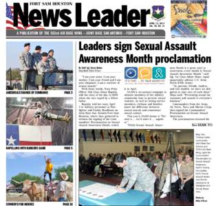 FORT SAM HOUSTON  APRIL 12, 2013 VOL. 55, NO. 14  A PUBLICATION OF THE 502nd AIR BASE WING – JOINT BASE SAN ANTONIO – FORT SAM HOUSTON