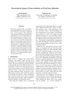 Measuring the Impact of Sense Similarity on Word Sense Induction David Jurgens1,2 HRL Laboratories, LLC Malibu, California, USA 