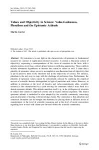 Sci & Educ[removed]:2547–2568 DOI[removed]s11191[removed]Values and Objectivity in Science: Value-Ladenness, Pluralism and the Epistemic Attitude Martin Carrier