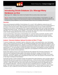 Introducing Oracle Database 12c: Manage Many Databases as One