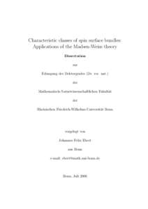 Characteristic classes of spin surface bundles: Applications of the Madsen-Weiss theory Dissertation zur Erlangung des Doktorgrades (Dr. rer. nat.) der