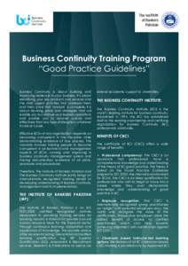 The Institute of Bankers Pakistan Business Continuity Training Program “Good Practice Guidelines”