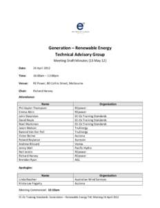 Generation – Renewable Energy Technical Advisory Group Meeting Draft Minutes (13 May 12) Date:  24 April 2012