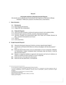 Anexo IV Declaración Jurada de la Situación Actual del Proyecto (Documento previo aplicable para la presentación del Programa de Adecuación y Manejo Ambiental - PAMA de los proyectos de edificaciones y saneamiento) I