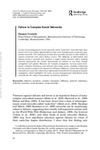 Journal of Mathematical Sociology, 33:64–68, 2009 Copyright # Taylor & Francis Group, LLC ISSN: 0022-250X printonline DOI:   Failure in Complex Social Networks