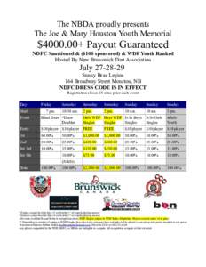 The NBDA proudly presents The Joe & Mary Houston Youth Memorial $+ Payout Guaranteed NDFC Sanctioned & ($100 sponsored) & WDF Youth Ranked Hosted By New Brunswick Dart Association