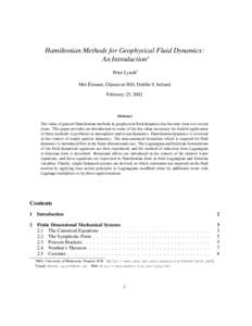 Hamiltonian Methods for Geophysical Fluid Dynamics: An Introduction∗ Peter Lynch† ´ Met Eireann, Glasnevin Hill, Dublin 9, Ireland