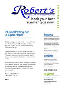 SUMMERbook your best summer gigs now! Musical Petting Zoo & Open House