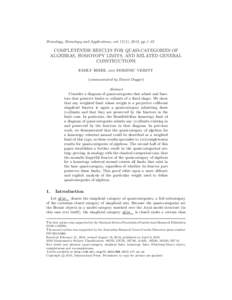 Homology, Homotopy and Applications, vol. 17(1), 2015, pp.1–33  COMPLETENESS RESULTS FOR QUASI-CATEGORIES OF ALGEBRAS, HOMOTOPY LIMITS, AND RELATED GENERAL CONSTRUCTIONS EMILY RIEHL and DOMINIC VERITY