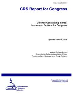 Defense Contracting in Iraq: Issues and Options for Congress