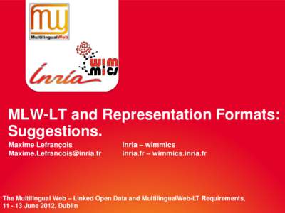 MLW-LT and Representation Formats: Suggestions. Maxime Lefrançois [removed]  Inria – wimmics