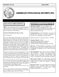 Newsletter Vol. 26  March 2010 AMERICAN OTOLOGICAL SOCIETY, INC.