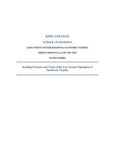 KING COLLEGE SCHOOL OF BUSINESS KING INSTITUTE FOR REGIONAL ECONOMIC STUDIES KIRES PAPER NO. 6, JANUARY 2013 NATHAN BERG
