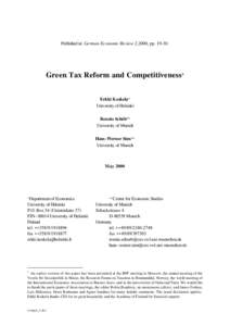 Published in: German Economic Review, ppGreen Tax Reform and Competitiveness* Erkki Koskela+ University of Helsinki Ronnie Schöb++