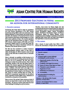 Asian Centre For Human Rights Embargoed for : 23 May, 2013 BRIEFING PAPERS ON NEPAL[removed]Proposed Elections in Nepal:
