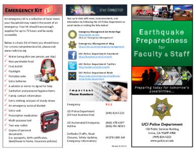 Disaster preparedness / Emergency management / Humanitarian aid / Occupational safety and health / Safety / Survival kit / Emergency / Prevention / Management / Pet Emergency Management / Earthquake preparedness