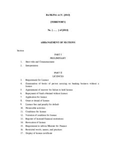 BANKING ACT, [TERRITORY] No. [ ….. ] ofARRANGEMENT OF SECTIONS Section