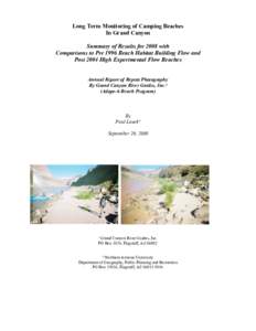 Long Term Monitoring of Camping Beaches In Grand Canyon Summary of Results for 2008 with Comparisons to Pre 1996 Beach Habitat Building Flow and Post 2004 High Experimental Flow Beaches Annual Report of Repeat Photograph