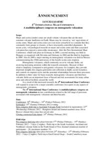 ANNOUNCEMENT IAVCEI-IAS 4IMC 4 INTERNATIONAL MAAR CONFERENCE A multidisciplinary congress on monogenetic volcanism TH