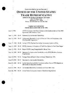 EXECUTIVE OFFICE OF THE PRESIDENT  OFFICE OF THE UNITED STATES TRADE REPRESENTATIVE