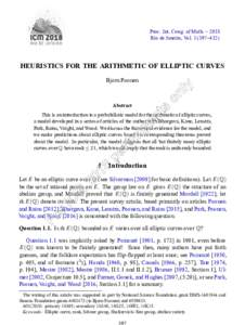Proc. Int. Cong. of Math. – 2018 Rio de Janeiro, Vol–412) HEURISTICS FOR THE ARITHMETIC OF ELLIPTIC CURVES Bjorn Poonen