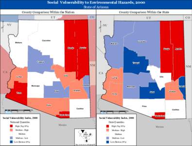 Social Vulnerability to Environmental Hazards, 2000 State of Arizona County Comparison Within the Nation  CO