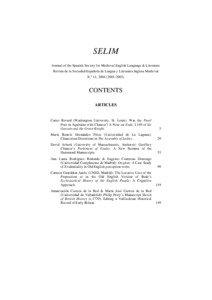 SELIM Journal of the Spanish Society for Medieval English Language & Literature Revista de la Sociedad Española de Lengua y Literatura Inglesa Medieval