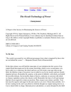 The Occult Technology of Power (Anonymous)