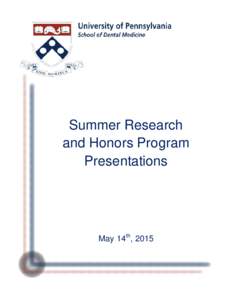 Summer Research and Honors Program Presentations May 14th, 2015
