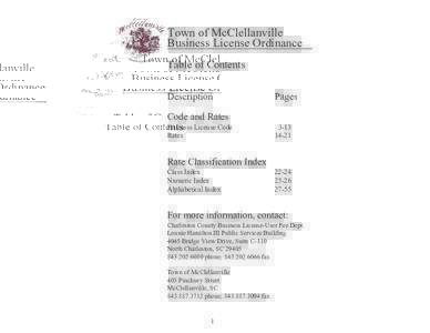Town of McClellanville Business License Ordinance Table of Contents Description  Pages
