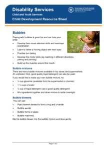 Child Development - Resource Sheet - Bubbles