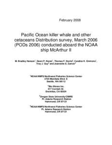 Pacific Ocean Killer Whale and other marine mammal distribution, March[removed]PODs 2006)