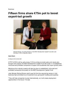 Business  Fifteen firms share €75m pot to boost export-led growth  Sinead Heaney, Founding Director of the BDO Development Capital Fund with Julie