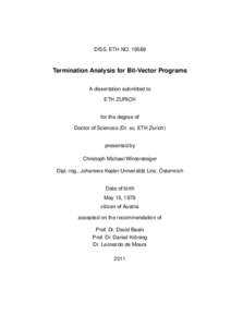 DISS. ETH NO[removed]Termination Analysis for Bit-Vector Programs A dissertation submitted to ETH ZURICH for the degree of