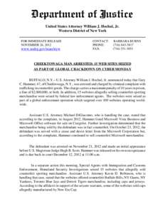United States Attorney William J. Hochul, Jr. Western District of New York FOR IMMEDIATE RELEASE NOVEMBER 26, 2012  www.usdoj.gov/usao/nyw