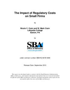 SBA:  Office of Advcacy - Impact of regulatory costs on small firms 2010