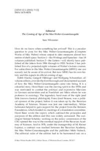 [MWS] ISSNEditorial The Coming of Age of the Max Weber-Gesamtausgabe Sam Whimster