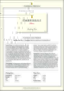 Castelli 2010 Shiraz Variety: 100% Shiraz | Vineyard: 100% Riversdale Block 4 (Frankland River) Season Notes: An excellent growing season. Lower than average Spring rainfall ensured that canopies were not excessively vig