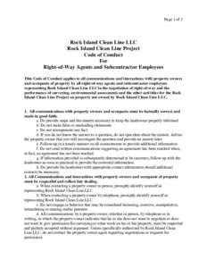 Page 1 of 2  Rock Island Clean Line LLC Rock Island Clean Line Project Code of Conduct For