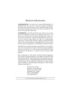 Business Information SUBSCRIPTIONS: The Howard Law Journal, ISSN[removed], is published three times per year. One year’s domestic subscription rate is $34, with a per-issue price of $12. Symposium issues are $15. Inte