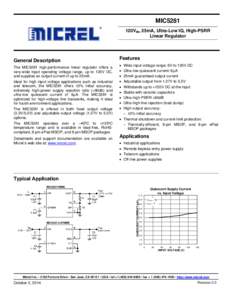 MIC5281 120VIN, 25mA, Ultra-Low IQ, High-PSRR Linear Regulator General Description The MIC5281 high-performance linear regulator offers a