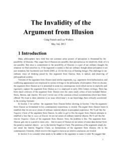 The Invalidity of the Argument from Illusion Craig French and Lee Walters May 3rd, [removed] Introduction