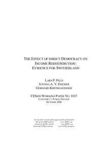 THE EFFECT OF DIRECT DEMOCRACY ON INCOME REDISTRIBUTION: EVIDENCE FOR SWITZERLAND