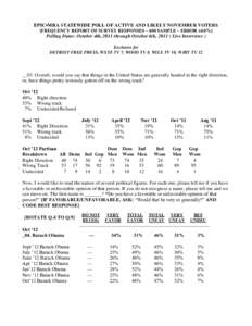 EPIC▪MRA STATEWIDE POLL OF ACTIVE AND LIKELY NOVEMBER VOTERS [FREQUENCY REPORT OF SURVEY RESPONSES – 600 SAMPLE – ERROR ±4.0%] Polling Dates: October 4th, 2011 through October 6th, Live Interviews ) Exclusi