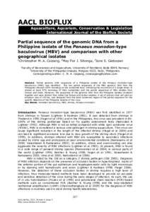 AACL BIOFLUX Aquaculture, Aquarium, Conservation & Legislation International Journal of the Bioflux Society Partial sequence of the genomic DNA from a Philippine isolate of the Penaeus monodon-type